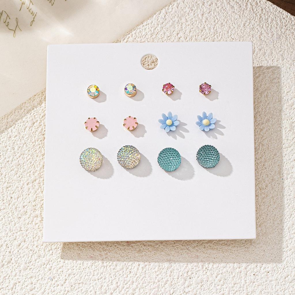 Trendy Inlaid Colored Zircon Acrylic Stud Earrings, Versatile and Sweet Earrings Set.