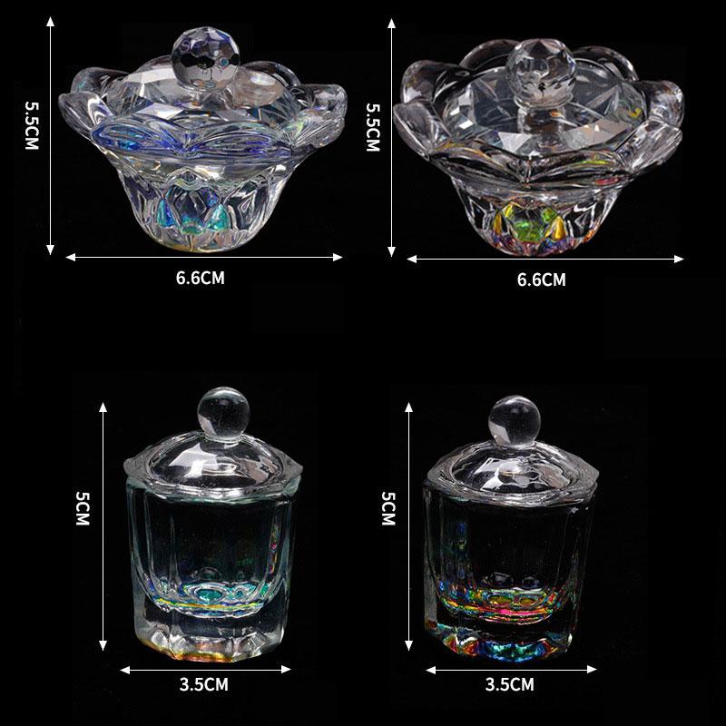 1Pcs Rainbow Crystal Clear Acrylic Liquid Dish Tappen Dish Glass Cup With Lid Bowl For Acrylic Powder Monomer Nail Art Tool