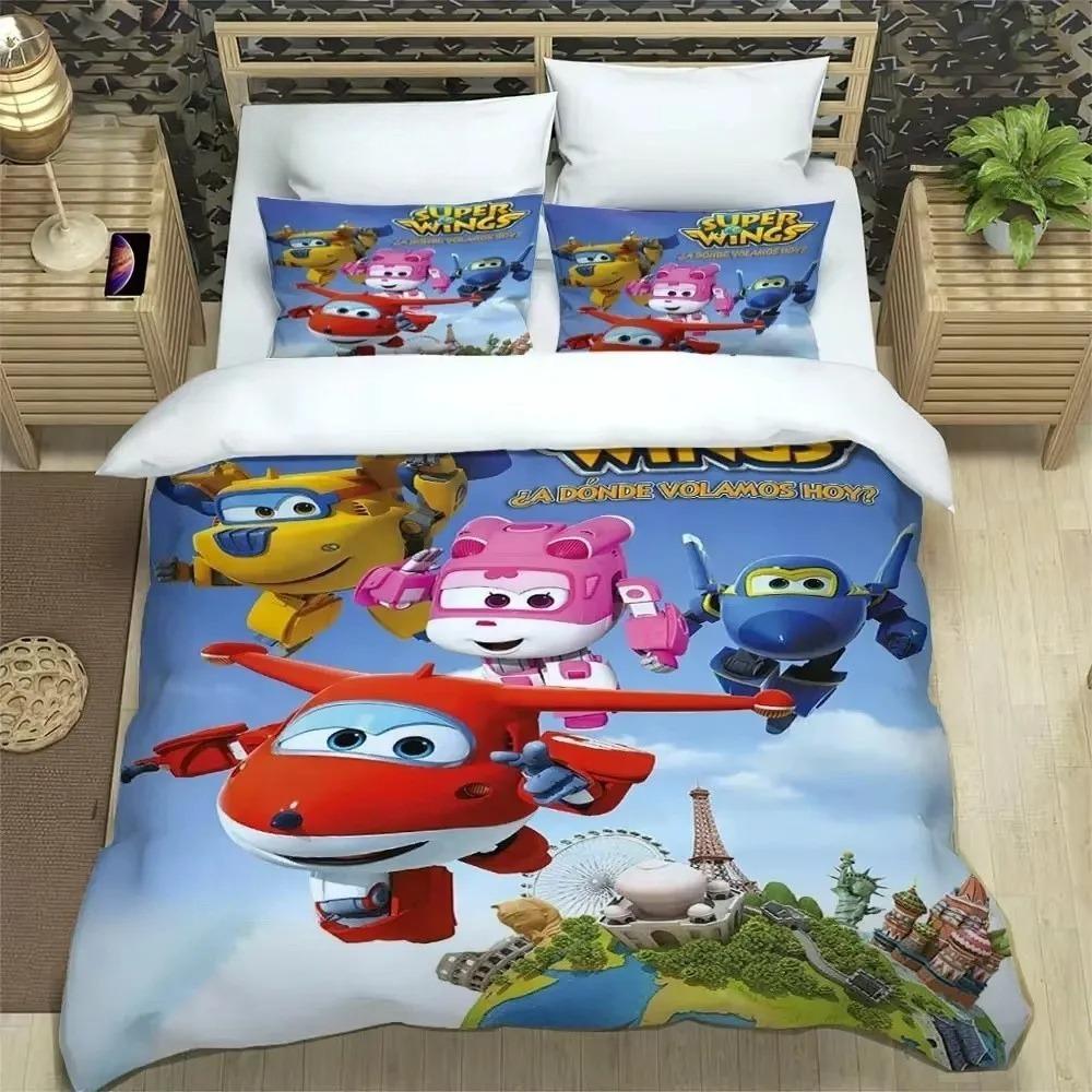 Let'S Go! Super Wings Bedding Sets Comforter Quilt Bed Cover Cartoon Duvet Cover Pillowcase Kids Adult Size Home Textiles