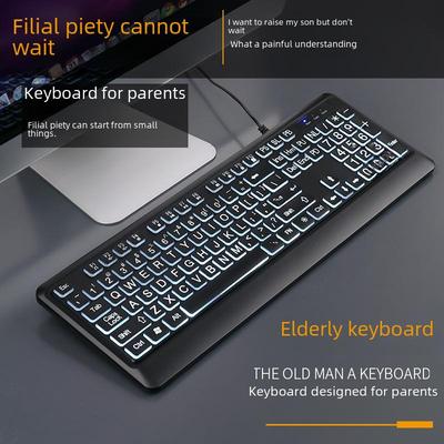 Backlit Large Font Wired Keyboard for Seniors with Pinyin - Ideal for Presbyopia and Amblyopia