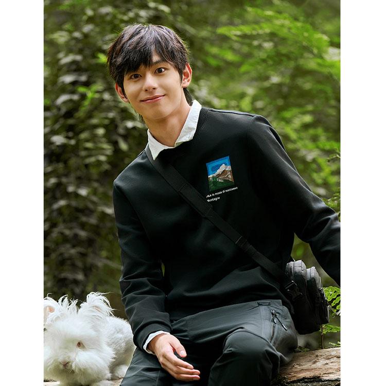 FILA Basic Simple Letter Casual Knit Long Sleeve Pullover Sweatshirt Men sweatshirt Black F11M248212F-BK