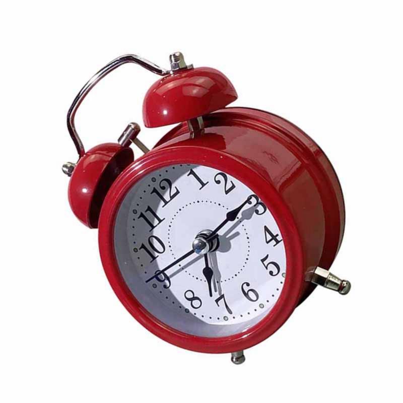 3 Inch Twin Bell Alarm Clock Modern Metal Mechanical Bedside Ringing Alarm Clock Battery Operated Silent Alarm Clock White