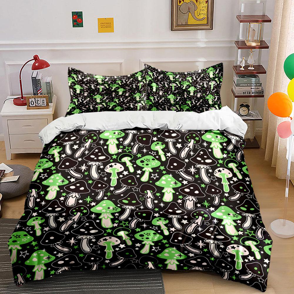 Whimsical Mushroom Cute Pattern Printed Duvet Cover Set1 Duvet Cover+2 Pillowcase Multi Size Bedroom Bedding Decor EU Twin 135X200cm&set