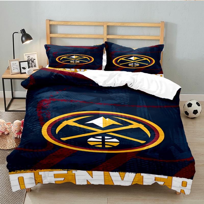 Denver Basketball Team 3pcs Bedding Set,Including 1pc Duvet Cover And 2pcs Pillowcases Perfect Gift for Christmas,Ideal for Bedroom, Dormitory