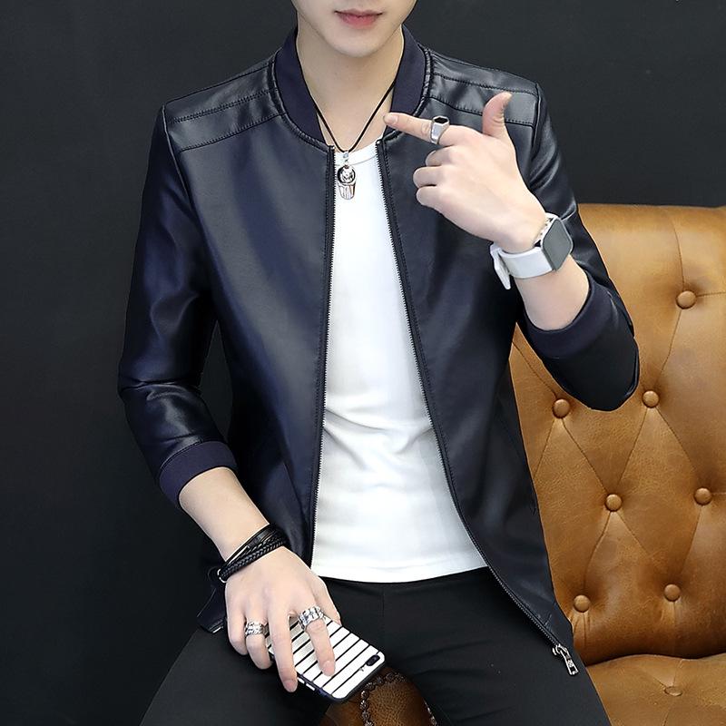 

Мужская кожаная одежда Slim Fit Casual Мужская куртка Осенняя одежда Мужская куртка из искусственной кожи для мужчин M темно-синий