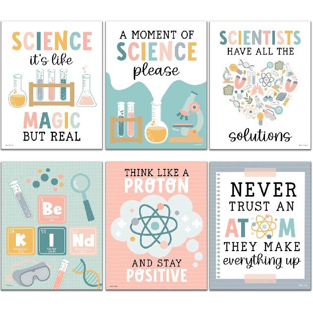 Hadley Designs 6 Science Posters for Classroom Decor – pirational and Fun Science Classroom Decor for Elementary & Middle School, Boho Motivational Boho Muted