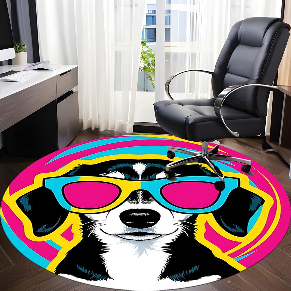 1pc Colorful Dog Sunglasses Chair Carpet for Office Non-Slip, Machine Washable Rug for Office - Holiday DecorMachine Made yy251029107