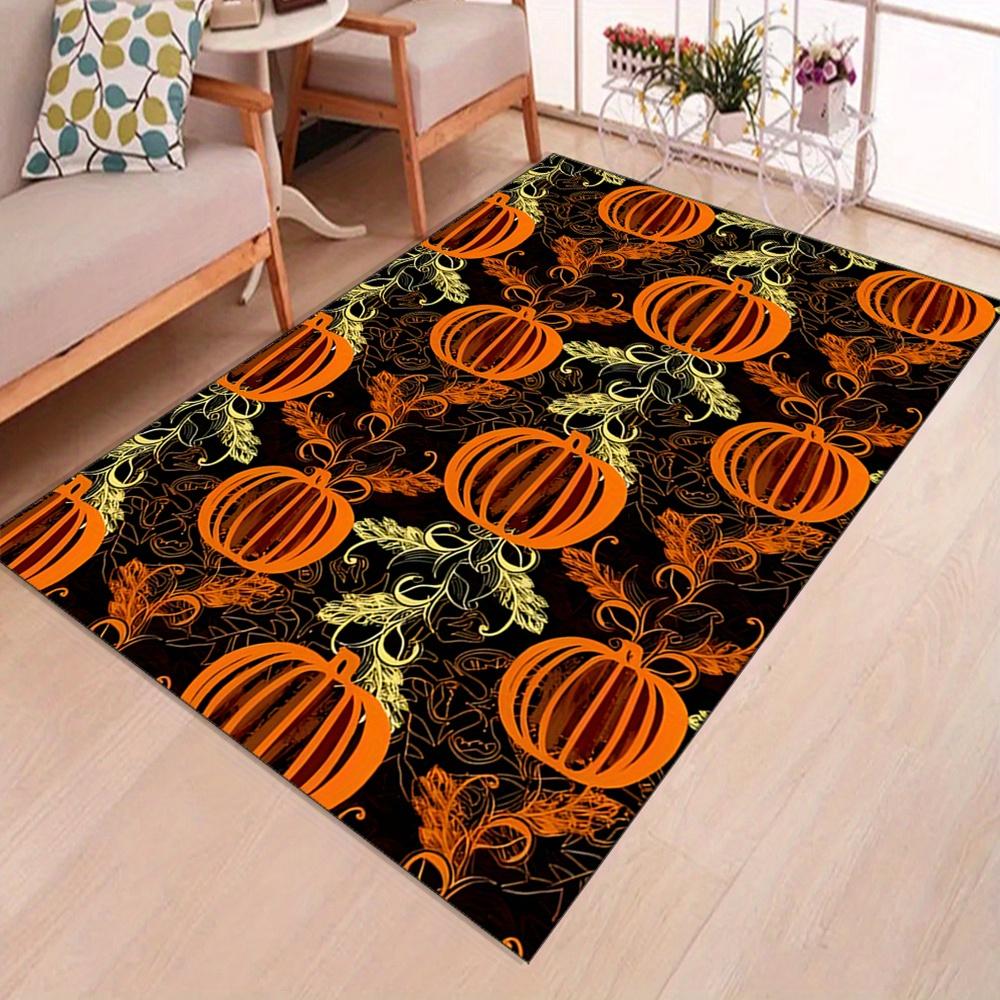 Home Relaxation Cozy Crystal Velvet Area Mat with Pumpkin & Leaf Design - Durable, Comfortable Floor Mat for Living Room