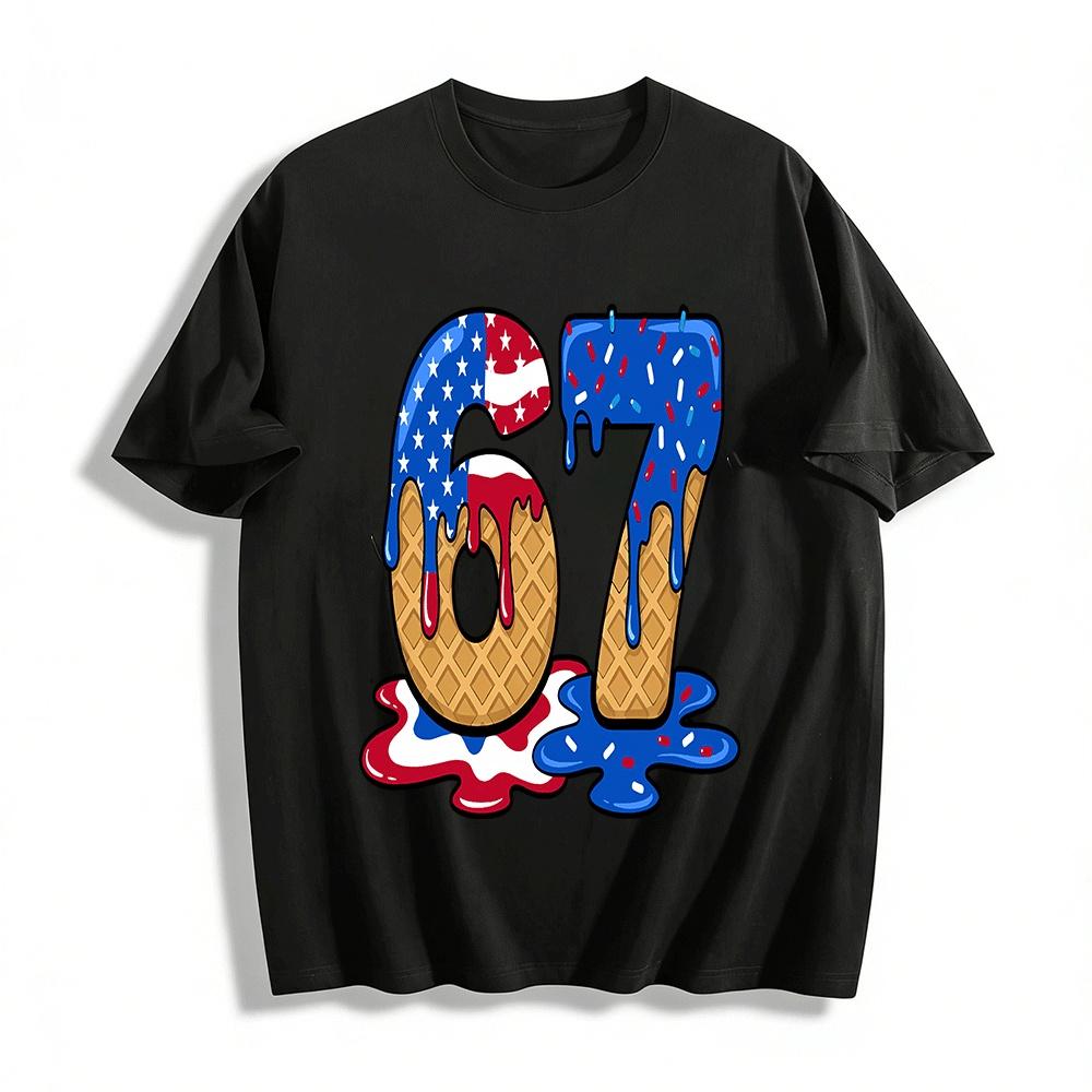 Patriotic Cone Style Number 67 Graphic Casual T-Shirt Pure cotton T-shirt XXS