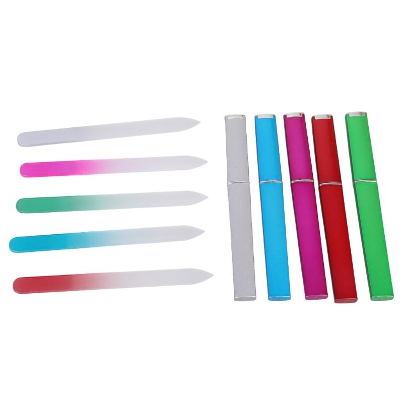 5Pcs Glass Nail File with Case Double Sided Etched Surface Files Professional Glass File Stocking Stuffers For Women