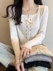 Women's Square Neck Knit Top with Bowknot, Long Sleeve, Lightweight for Spring/Autumn, Ideal Inner Wear for Cooler Seasons