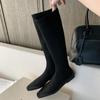 Women's Grape Sheepskin High Shaft Flat Heel Square Toe Long Boots