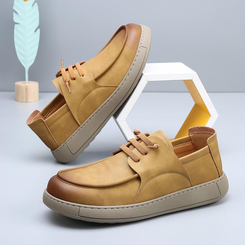 Fashion 2025 Autumn New Low Top Loafers for Men Solid Color Lace Fashion Casual Leather Shoes Male Retro Soft Sole Designer Shoes Man