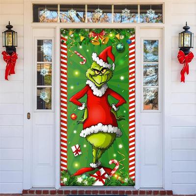 Buon Natale Grinch Decorazioni per la copertura della porta di Natale Banner Grinch Sfondo verde