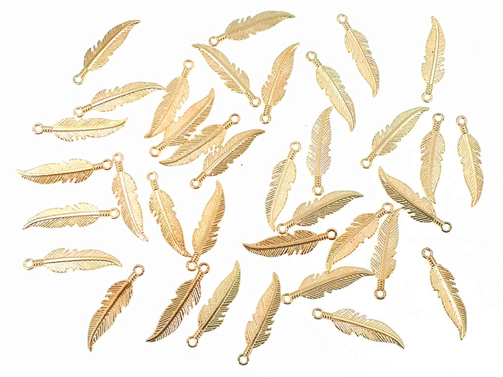 ALIMITOPIA 100pcs Alloy Feather Charms Pendants Easter Angel Wing Feather Dangle Charm for DIY Crafting Bracelet Necklace Jewelry Making Findings