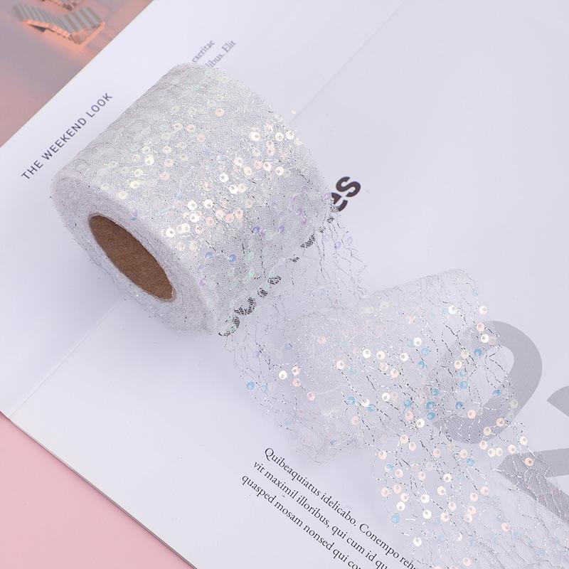 10Yards 6CM Sequin Chiffon Ribbon with Silver Gold Wire for DIY Hair Bow Clothing Sewing Supply Craft Accessories Tulle Ribbon
