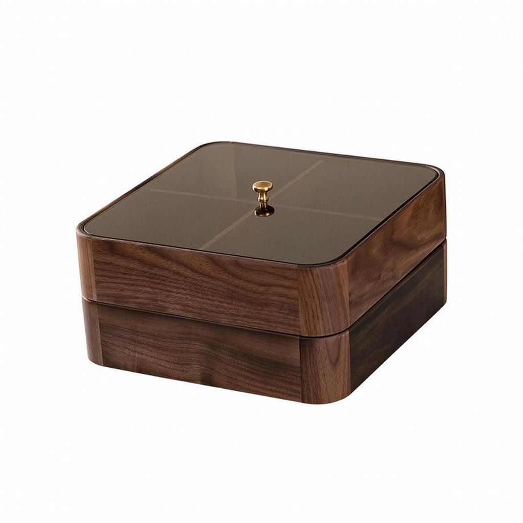 Two-Layer Black Walnut Snack Box Elegant Nut Storage Container Stackable