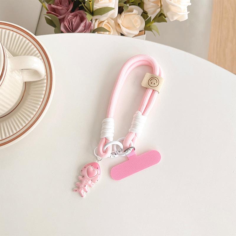 Cute Love Fishbone Backpack Pendant Mobile Phone Lanyard Clip Short Anti-Drop Bold Portable Rope Braided Rope Women'S Model