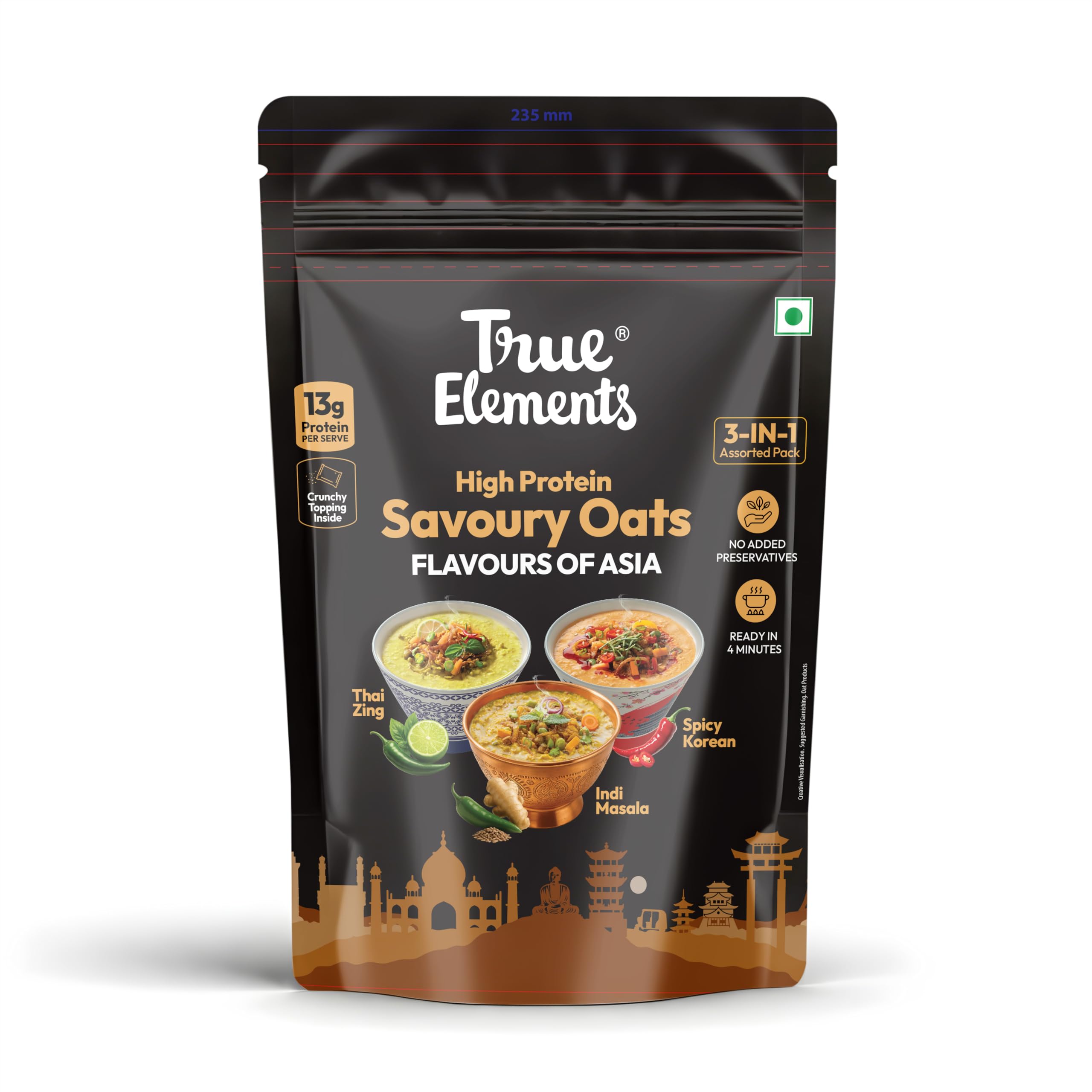 True Elements High Protein Savoury Oats - Flavours Of Asia - Pack of 6