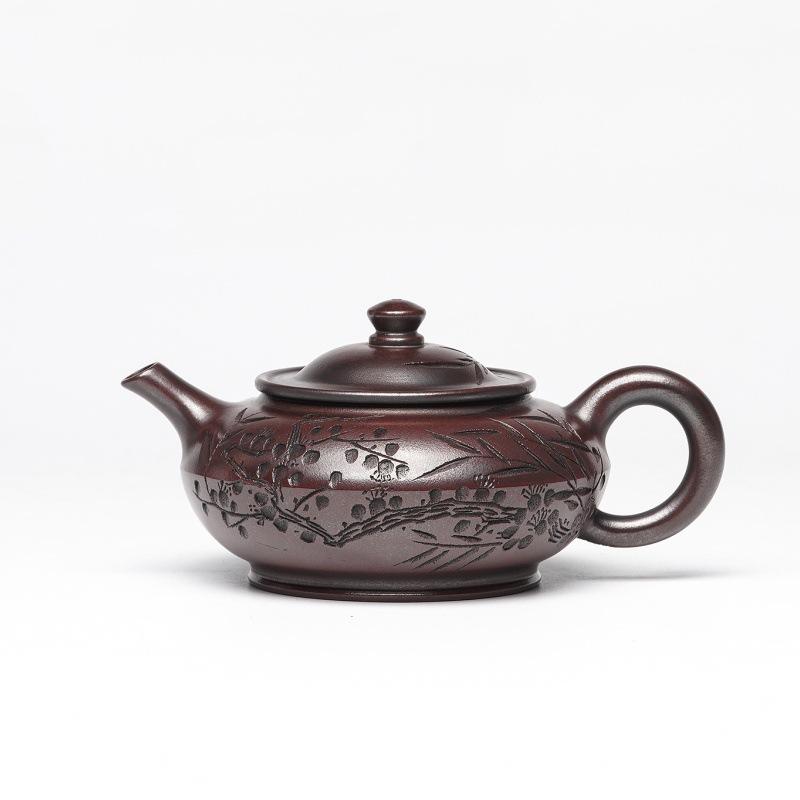 220ml Vintage Yixing Purple Clay Teapots Handmade Plum Blossom Pot Raw Ore Antique Brass Mud Kettle With Strainer Zisha Tea Set