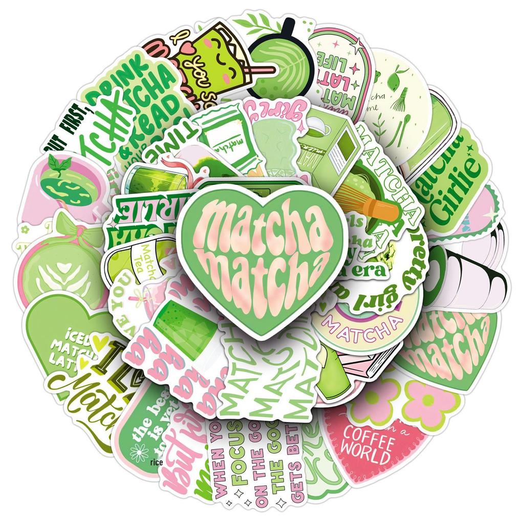 50 Matcha Girl Ästhetische Sticker - Frisches Grün & Pink Graffiti für Notizbücher & Tassen