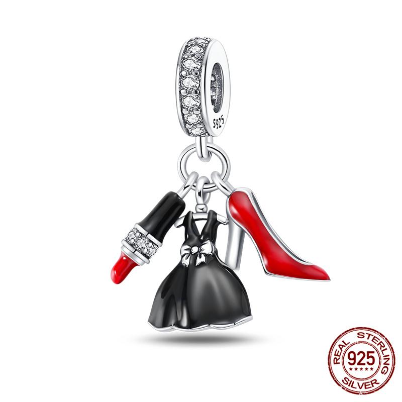 100% Copper Lipstick High Heels Bag Charms Fit Original Bracelet Jewelry Making For Women Gift