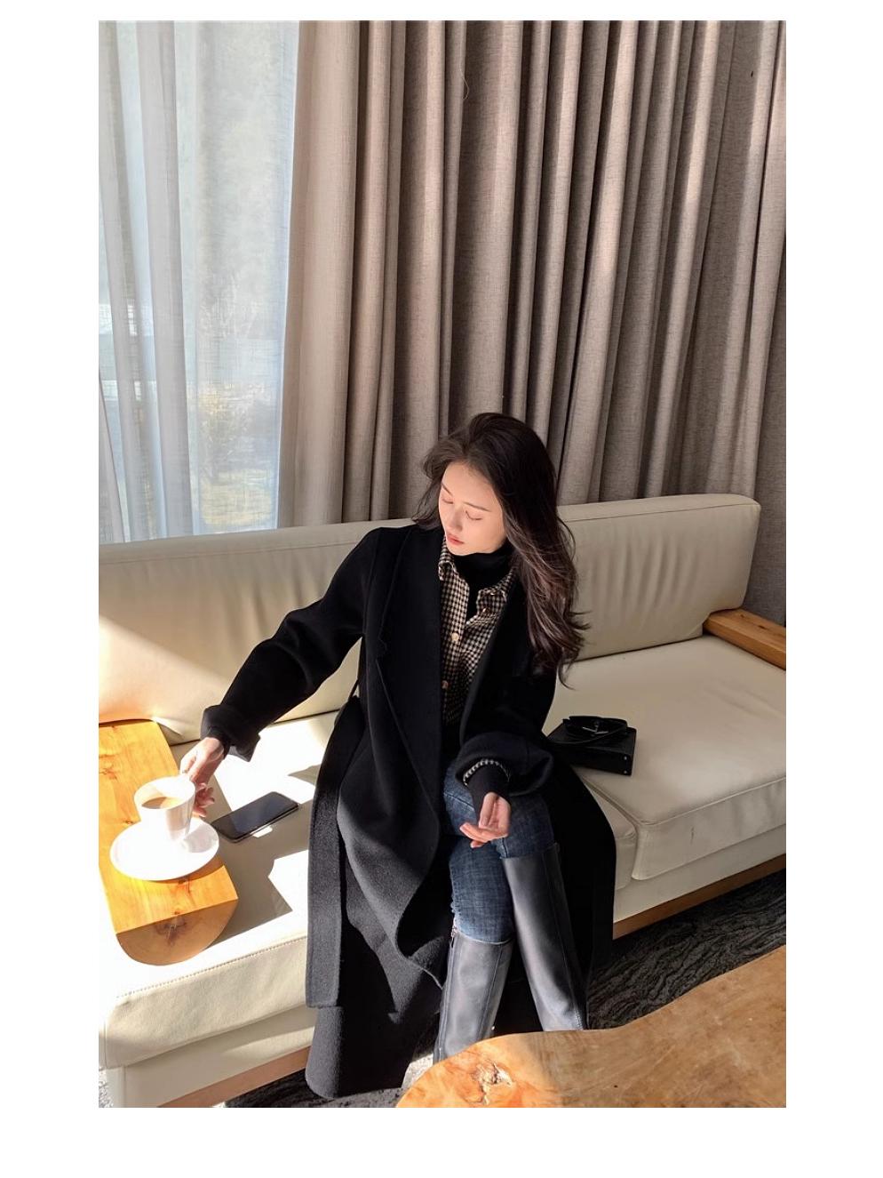 

Женское двустороннее кашемировое пальто средней длины Puyuan 2024 S чёрный