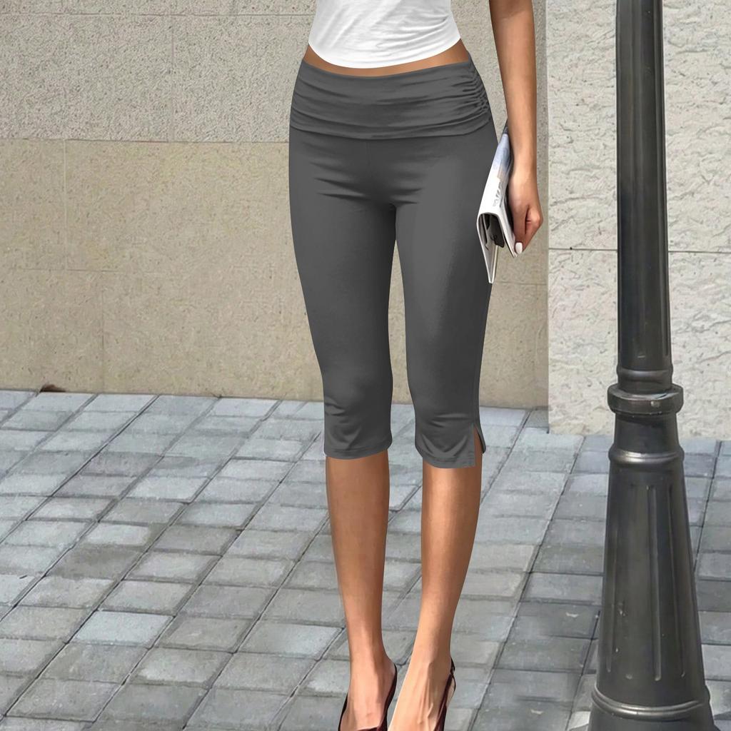 Damen Schlank Geschnittene Bedruckte Capri-Hose mit Raffung Stretchy Mid-Rise Verkürzte Leggings für Freizeitkleidung