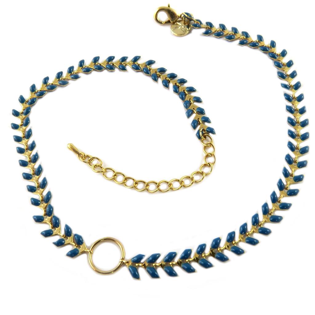 7bis [Q1450] - Handmade 'Boho' Dark Turquoise Gold Necklace (ear of Wheat) - 35 Cm 6 Mm