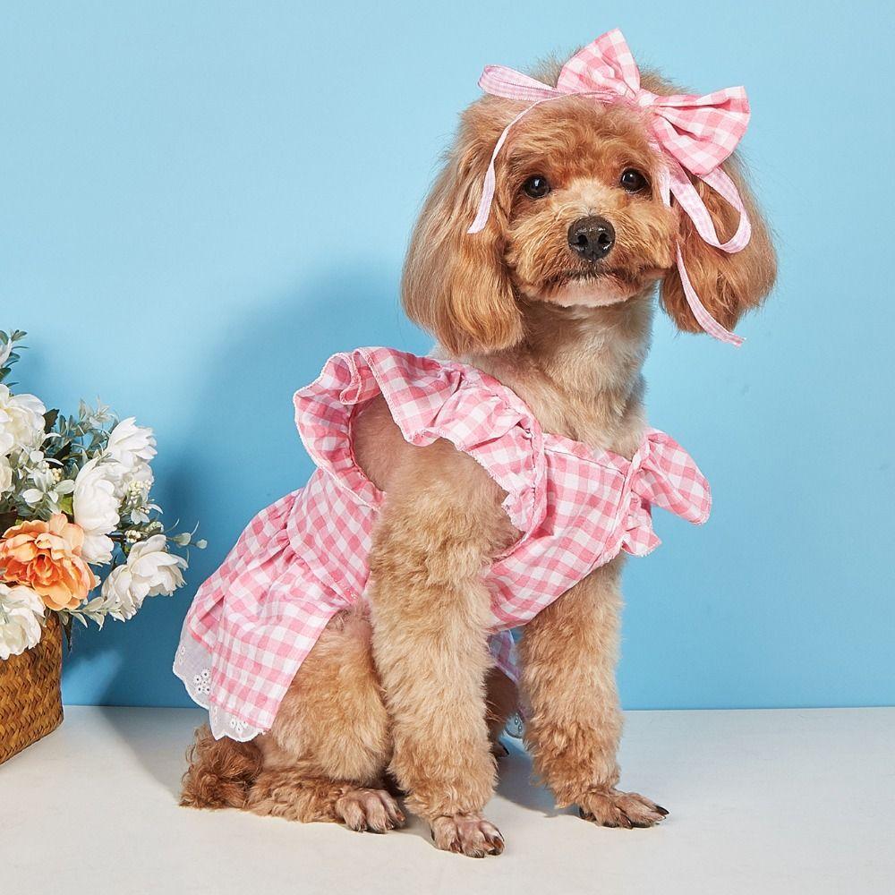British Style Plaid Lace Dog Skirt Soft Puppy Fairy Skirt Pet Costume  for Small and Medium Pet