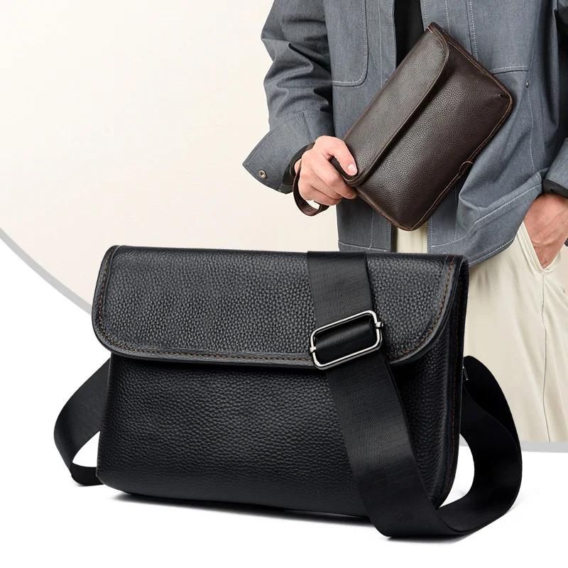 Shoulder Messenger Bags Men's Genuine Leather Daily Use Handbag Men's Cow Leather Fashion Purse