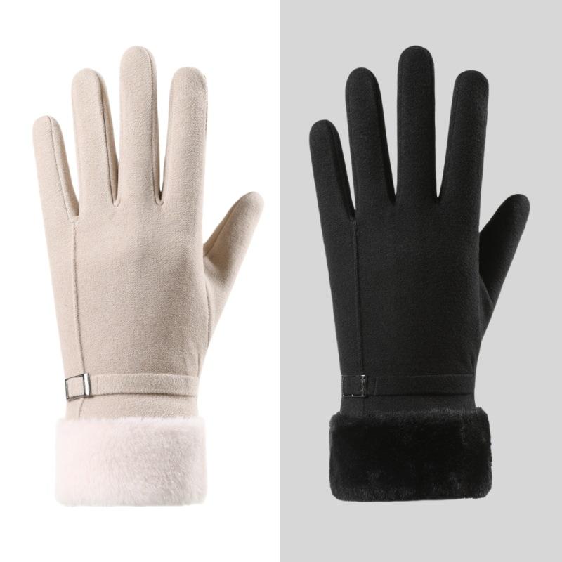 Neue Herbst- und Winterhandschuhe aus deutschem Fleece, warm, Outdoor, winddicht, Fleecehandschuhe, Damenstudenten-Fleecekragen, Radfahren, Touchscreen