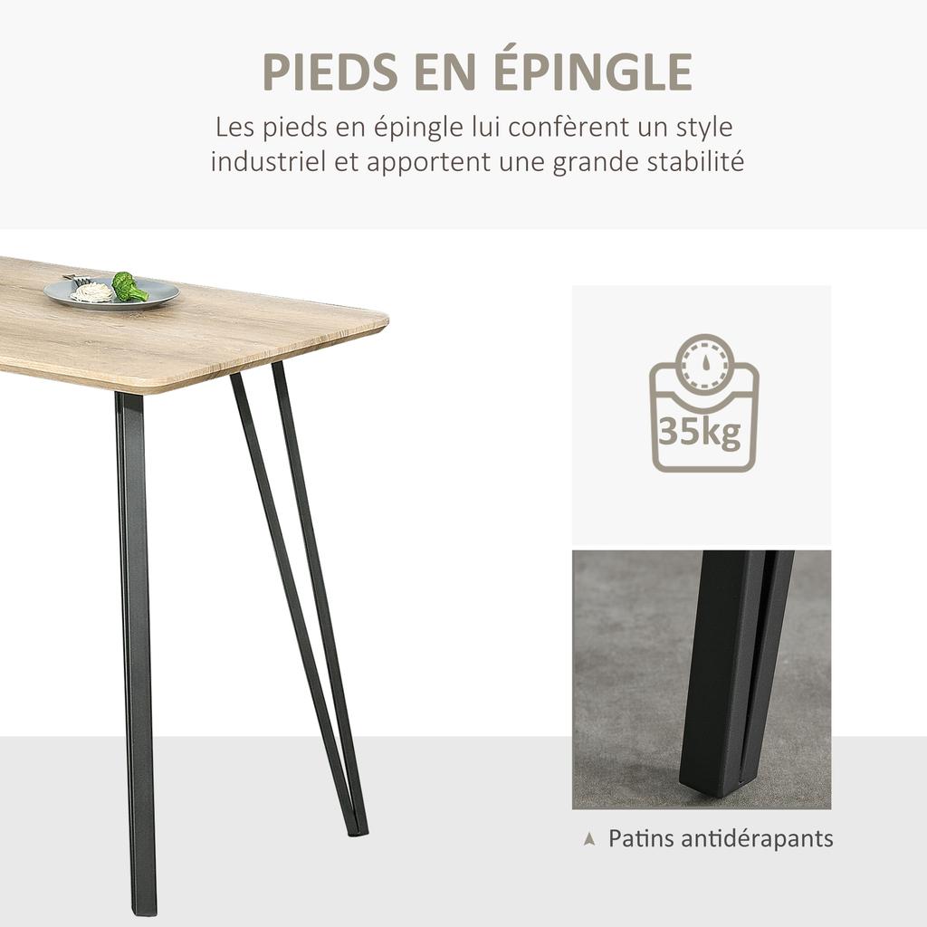 Industrial Design Dining Table Large Top dim. 120L x 60W x 75H cm Black Metal Hairpin Legs MDF Light Oak Look