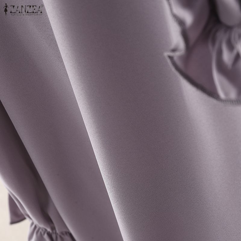 ZANZEA Women Casual Stand Collar Solid Color Loose 3/4 Sleeve Blouse