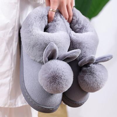 Fashion Winter Warm Home Fur Boots Womens Indoor Home Rabbit Shoe Furry Ears Footwear Indoor Bedroom Flat Heels Fluffy Ankle Boots