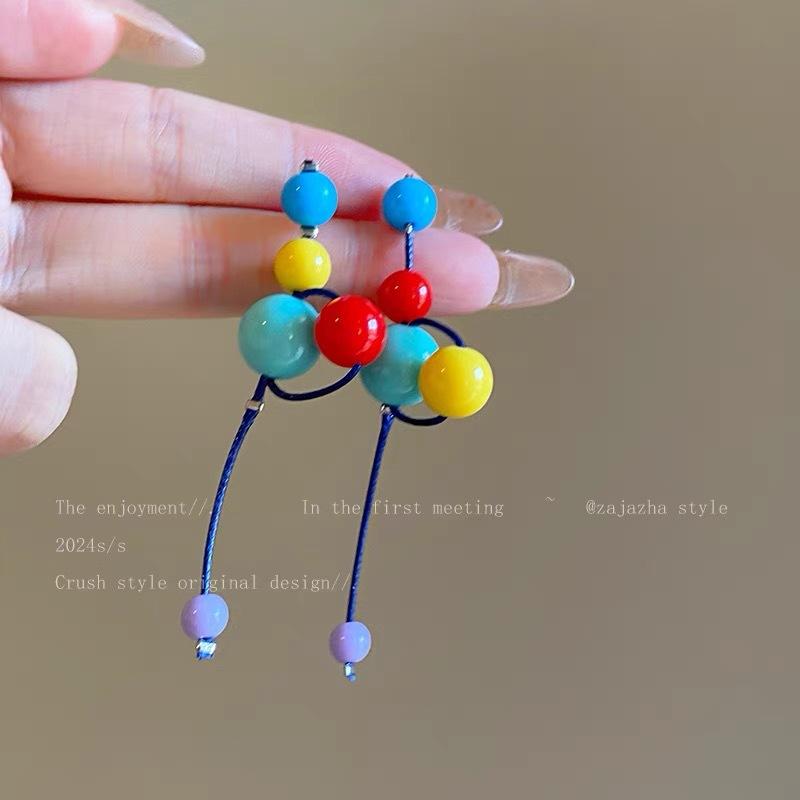 Candy color gas popping beads resin stud earrings girl new cute temperament earrings summer sweet design earrings