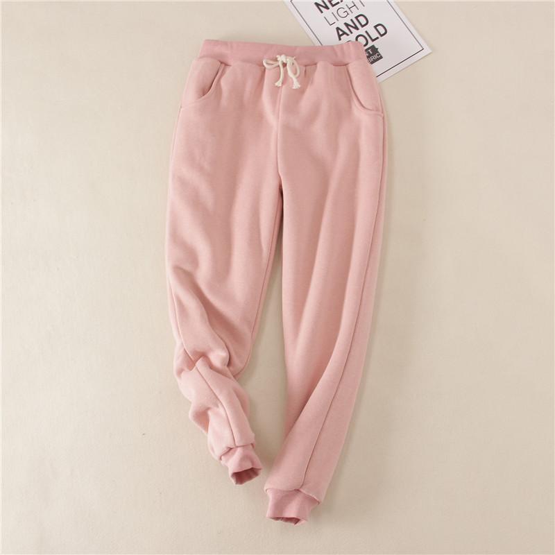 Women's Solid-Color Fleece-Lined Fall/Winter Sweatpants: Lambswool Casual Sweatpants with Cuffed Legs and Drawstrings for Winter