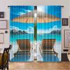 2Pcs Beach Curtain Maldives Scenic Seaside View Sunbeds Under Umbrella Romantic Honeymoon Theme