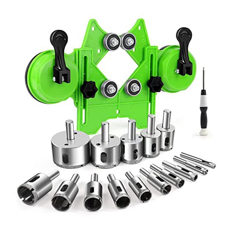 AD23-17 PCS Drill Bits Sets Hollow Drill Set With Double Suction Cups Guide Jig Fixture From 4Mm-83Mm