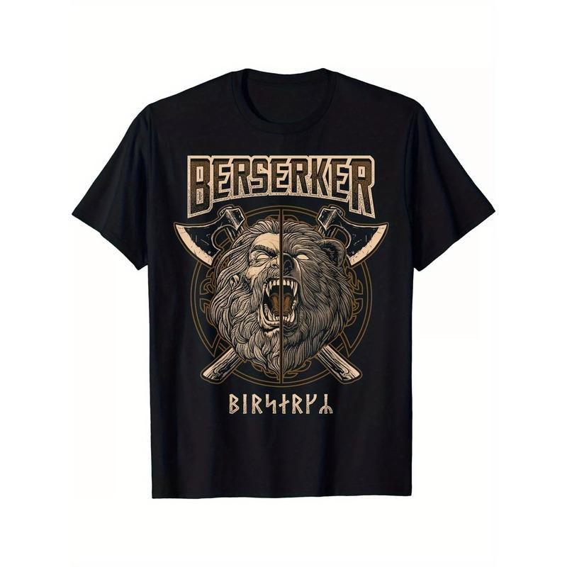Limited Edition 180GSM Heavyweight Men'S T-Shirt | Nordic Viking Pagan Bear Warrior Graphic with Berserker Battle Design, Slim Fit Round Neck, Casual