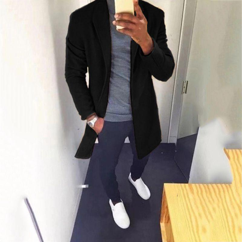 

Мужское теплое зимнее приталенное тренч-пальто кардиган верхняя одежда длинная куртка формальное пальто 2XL чёрный