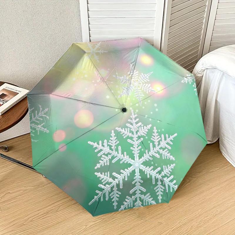 1 шт. Снежинка Зимний Автоматический Складной Зонт, Прочная Железная Рама с 8 Ребрами, Подходит для Путешествий, Ежедневного Использования, Подарок на День Рождения, Декор m0104048