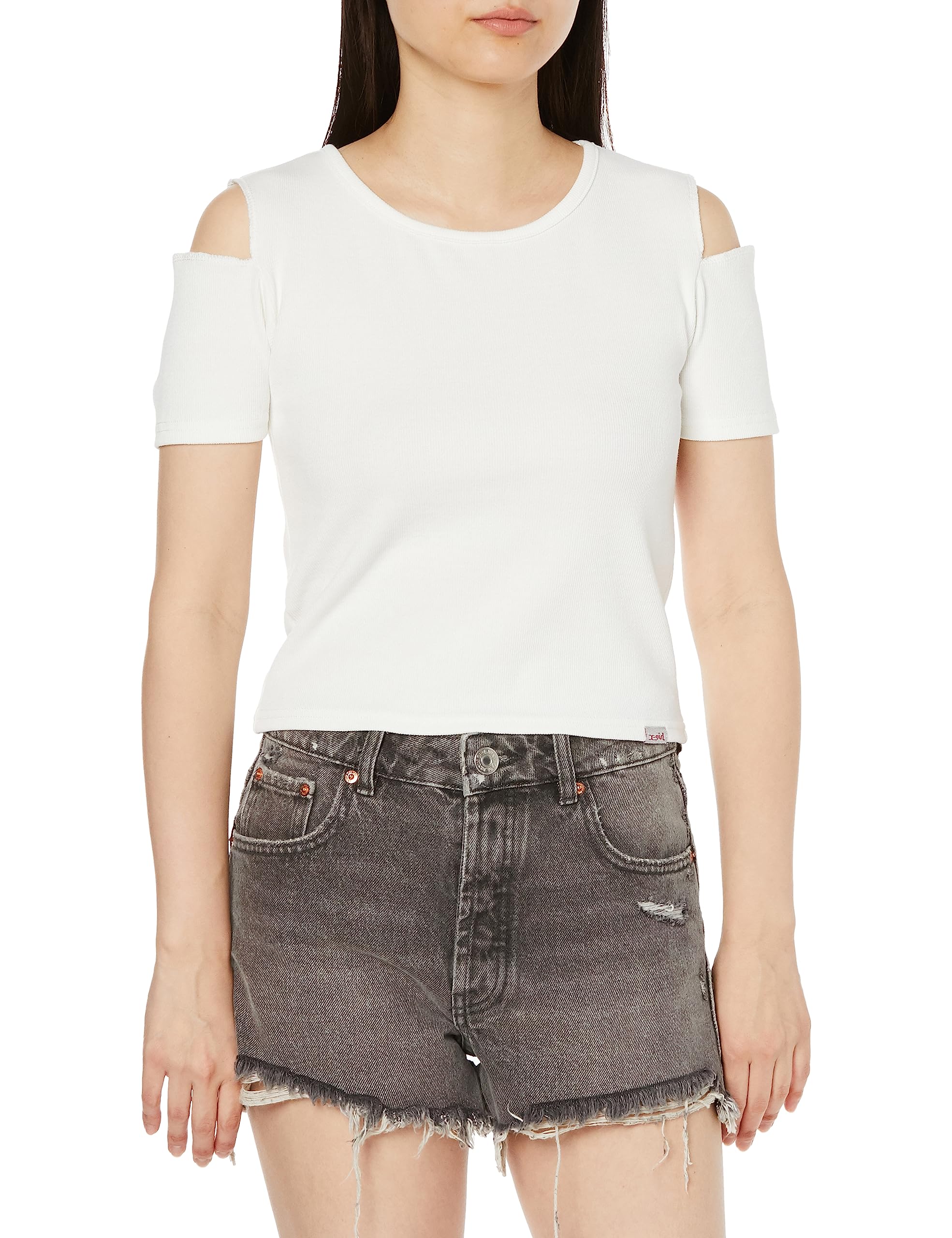 

Cut Out Shoulder Short Sleeve Top in White X-girl Women s белый
