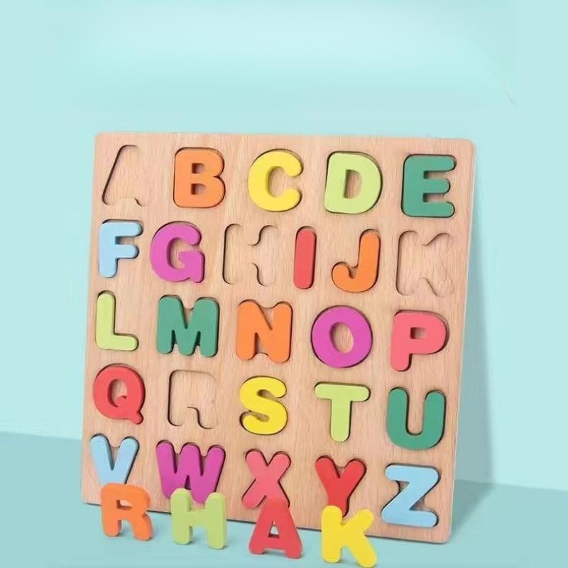 Drewniana Tablica Puzzle z Alfabetem Numer Drewniane Puzzle Zabawka Edukacyjna dla Maluchów Dzieci Zabawka do Nauki