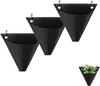 Pack of 3 Triangular Felt Wall-Mounted Plant Bags - Black Hanging Planting Pockets 21x23 Cm