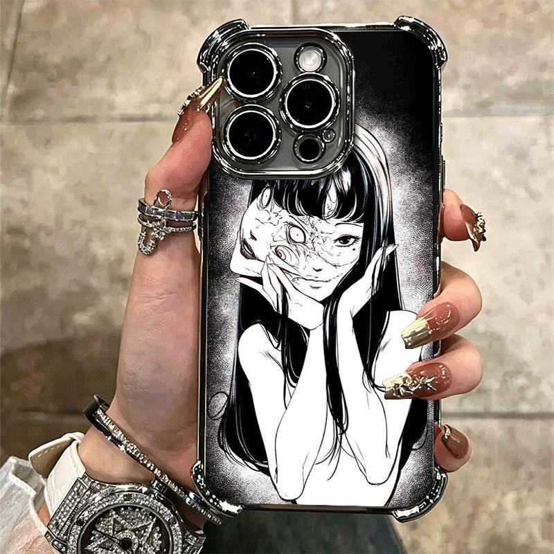 Japanese Horror Anime Plating Phone Case For Iphone 16 17 Pro Max Air 16E 14 15 Plus 12 13 Mini Anti-Fall Airabag Cover