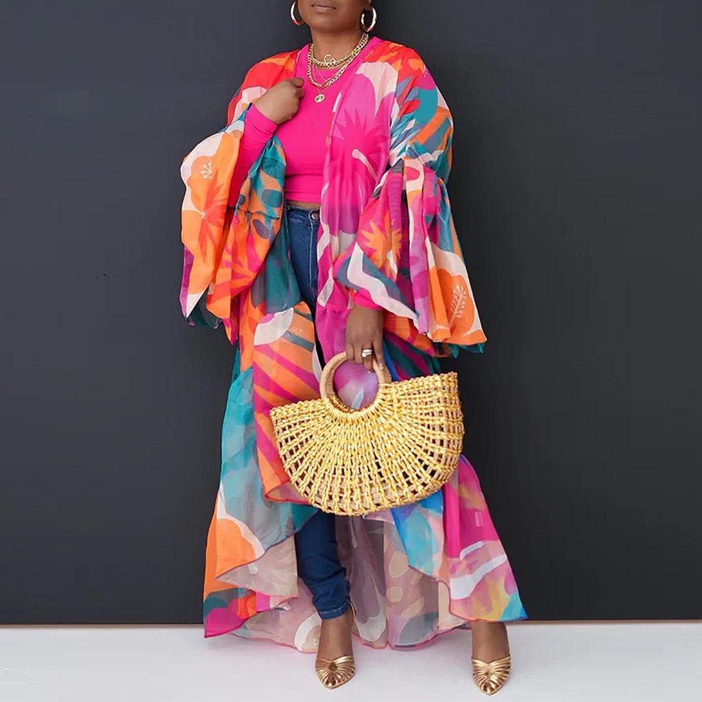 Elegant Women's Plus Size Fashion Coat with Irregular Hem and Lantern Sleeves