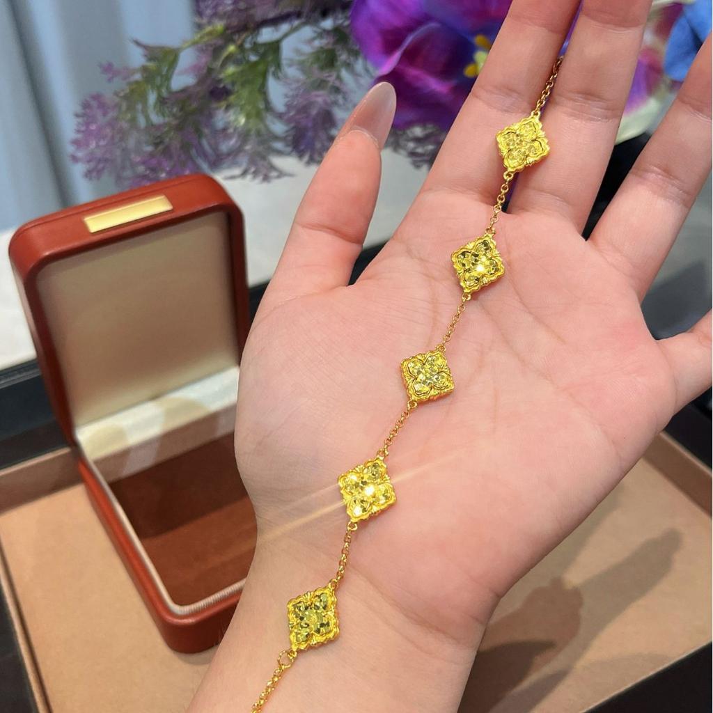 French Retro Cloth Style Double-Sided Broken Ice Ice Five-Flower Bracelet High-End Light Luxury Celebrity Style Versatile Jewelry