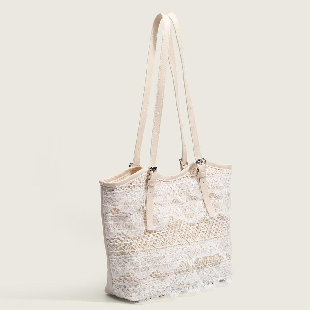 Korean Style Ins Lace Tote Bag for Women Fashion Versatile Shoulder Handbag Niche Large Capacity Commuter Underarm Bag