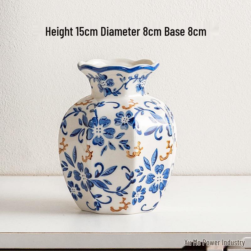 Vintage Blue & White Porcelain Ceramic Vase for Home Flower Arrangement